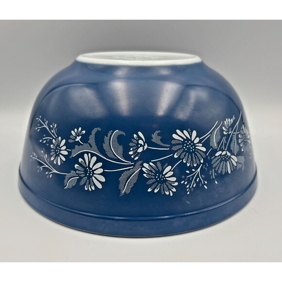 VTG 403 Pyrex MCM Mixing Bowl Colonial Mist Blue with White Flowers 3.5 Quart - Picture 5 of 11